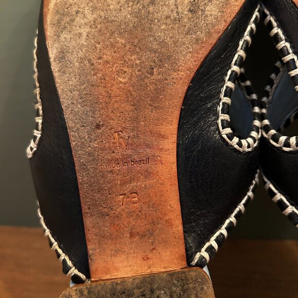 Frances Valentine Womens Meredith Blanket Stitch Slide Sandals Blue Leather 7B - Picture 8 of 8